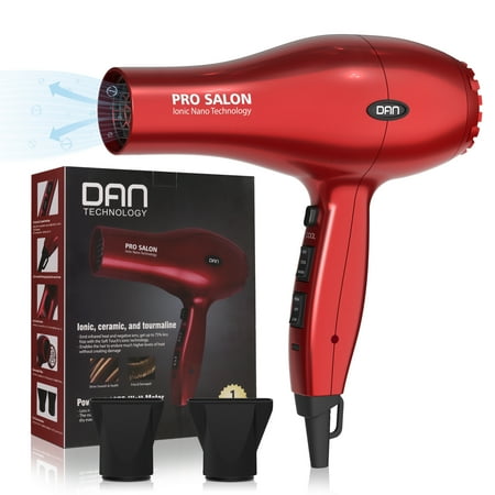 DAN Professional Hair Dryer 1875 watt with Concentrator,Negative Ion Red Blow Dryer 3 Setting