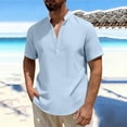 thumbnail image 2 of THDHVS Mens Summer Shirts,Men Solid Color Short Sleeve Mandarin Collar Shirt Half Button Placket Casual,T Shirts for Man Light Blue 3XL, 2 of 7
