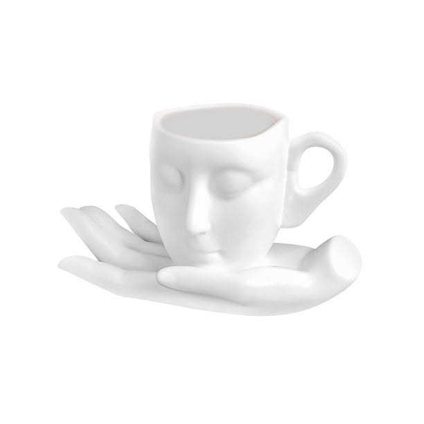 Taza de cara humana 3D, juego de Taza y platillo de té artístico de mesa de 260ml, tazas de té de la leche, taza de café de cerámica para té, bebida, Blanco mayimx Taza de café