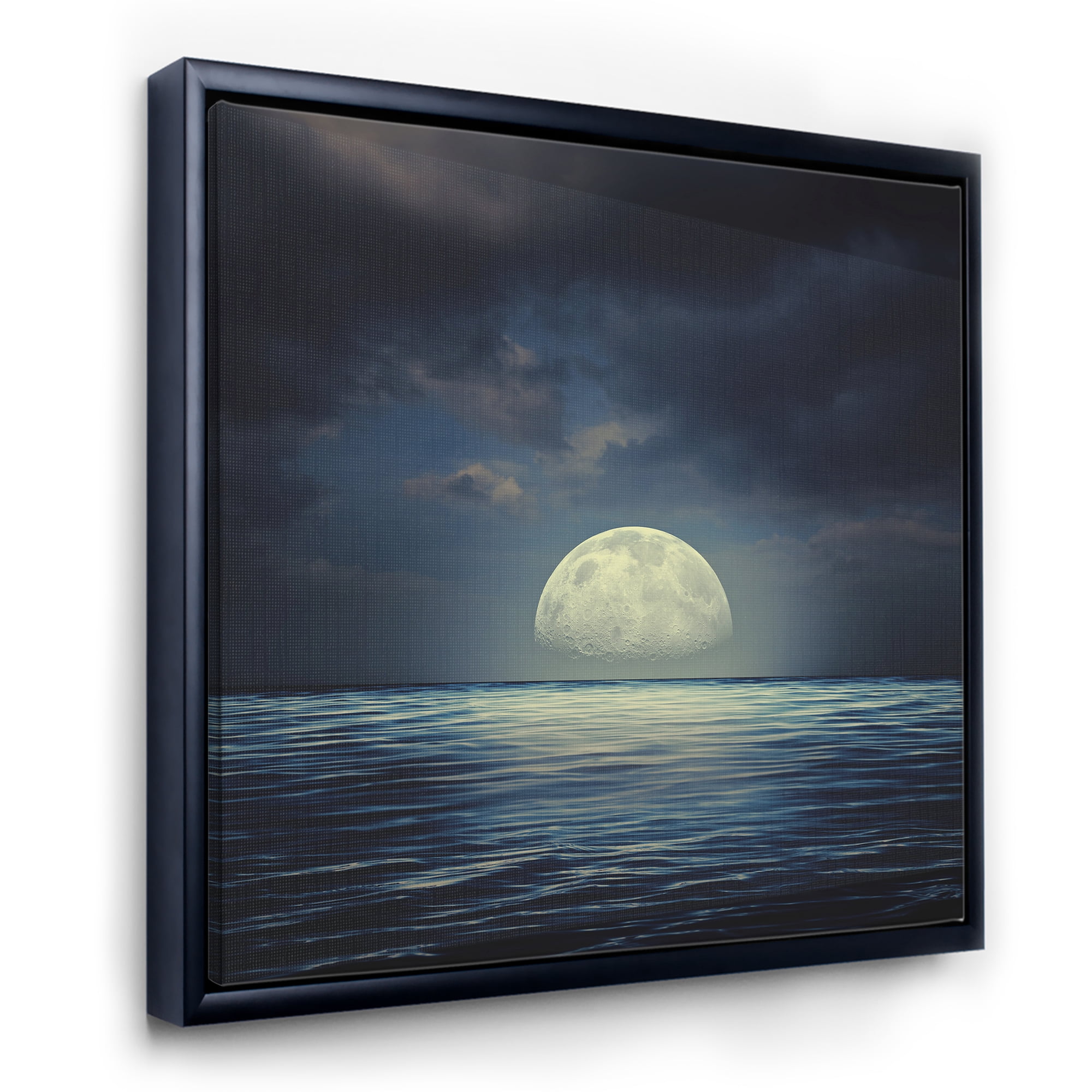 Designart 'Super Moon Over The Blue Sea' Nautical & Coastal Framed Canvas Wall Art Print