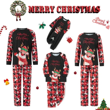 

Christmas Family Matching Pajamas Sets Reindeer Print Tops Plaid Pants Xmas Holiday Sleepwear Loungewear Jammies Pjs Outfit