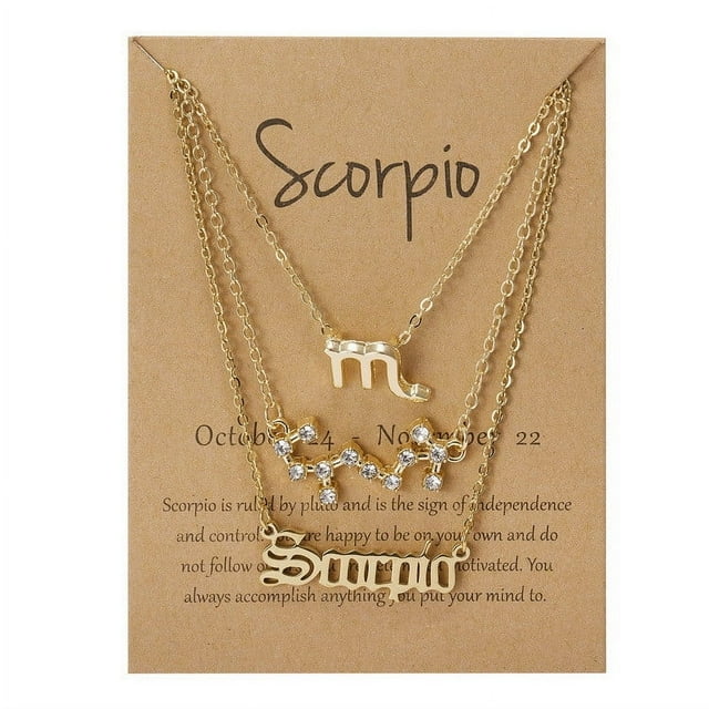 Twelve Constellations Gold Clavicle Necklace Set with Paper Card for Women Friendship Pendant