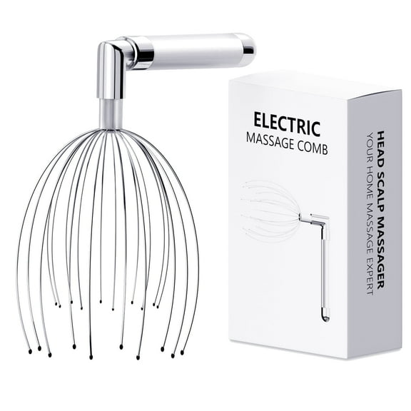 Electric Head Scalp Massager with L-Handle, Vibrating Scalp Scratcher with 20 Metal Fingers for Relaxation, Stress Relief & Hair Care, Waterproof Head Massage Tool for Women & Men, Perfect Gift