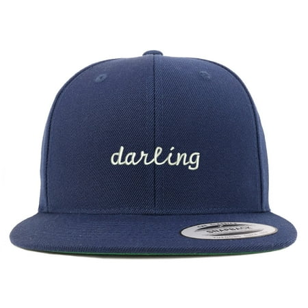 Flat Bill Baseball - Darling Embroidered Flat Bill Snapback Baseball Cap - Navy