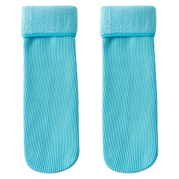 SUXIAN Socks for Kids Soft Velvet Slim Thermal Socks Winter Warm Snow Socks with Vertical Stripe Added Warmth Thick Mid Calf Floor Socks for Boys Socks Sky Blue 1-10 years