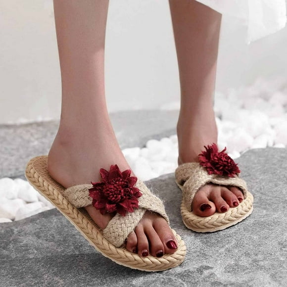 WIZUTIZ Womens Shower Shoes Sports Casual Quick Drying Womens Slides Summer Shower Shoes Slides BOHO Knitted Beach Slippers Indoor Flat Heel Yoga Mat Non-Slip Slip on Sandals for Ladies Birthday Gifts