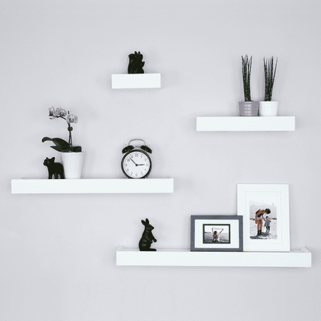 ballucci modern floating shelves  set of 4 wood wall mount shelves  white