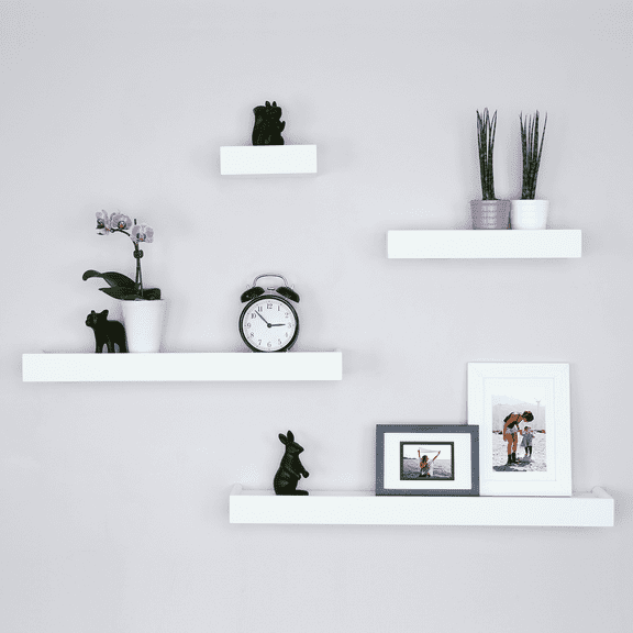Ballucci Modern Floating Shelves, Set of 4 Wood Wall Mount Shelves, White