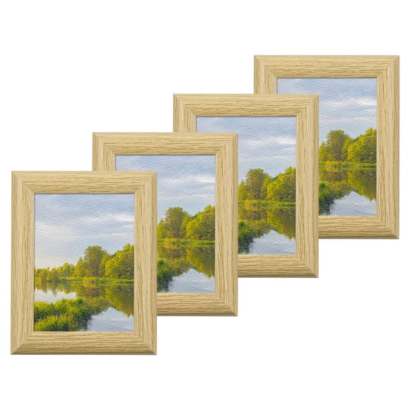 4 Pcs Wood Picture Frames, 3 x 4 Inch Wooden Photo Frame, Photo Displays with Mat Glass Panel for Wall Tabletop Display, Natural Beige