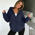 thumbnail image 5 of Zip Up Hoodie Women Long Sleeve Full Zipper Oversized Sweatshirt Comfy Travel Track Jacket Fall Clothes with Pockets, L, 5 of 6