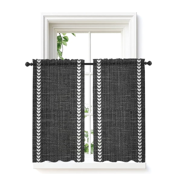 Modern Minimalist Art Tier Curtains 45 Inch Length,Sheer Curtains for Bedroom Living Room Window Vintage Simple Lines Black Rod Pocket Drapes Kitchen Curtains Small Half Window 27.5"x45" 2 Panels