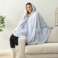 thumbnail image 4 of PAVILIA Angel Wrap Hooded Blanket Poncho, Wearable Blanket Throw Wrap Poncho for Women Adult, Cozy Fluffy Sherpa Fleece Shawl Cape with Hood pockets, Warm Gift for Mom Wife, Light Blue, 4 of 10