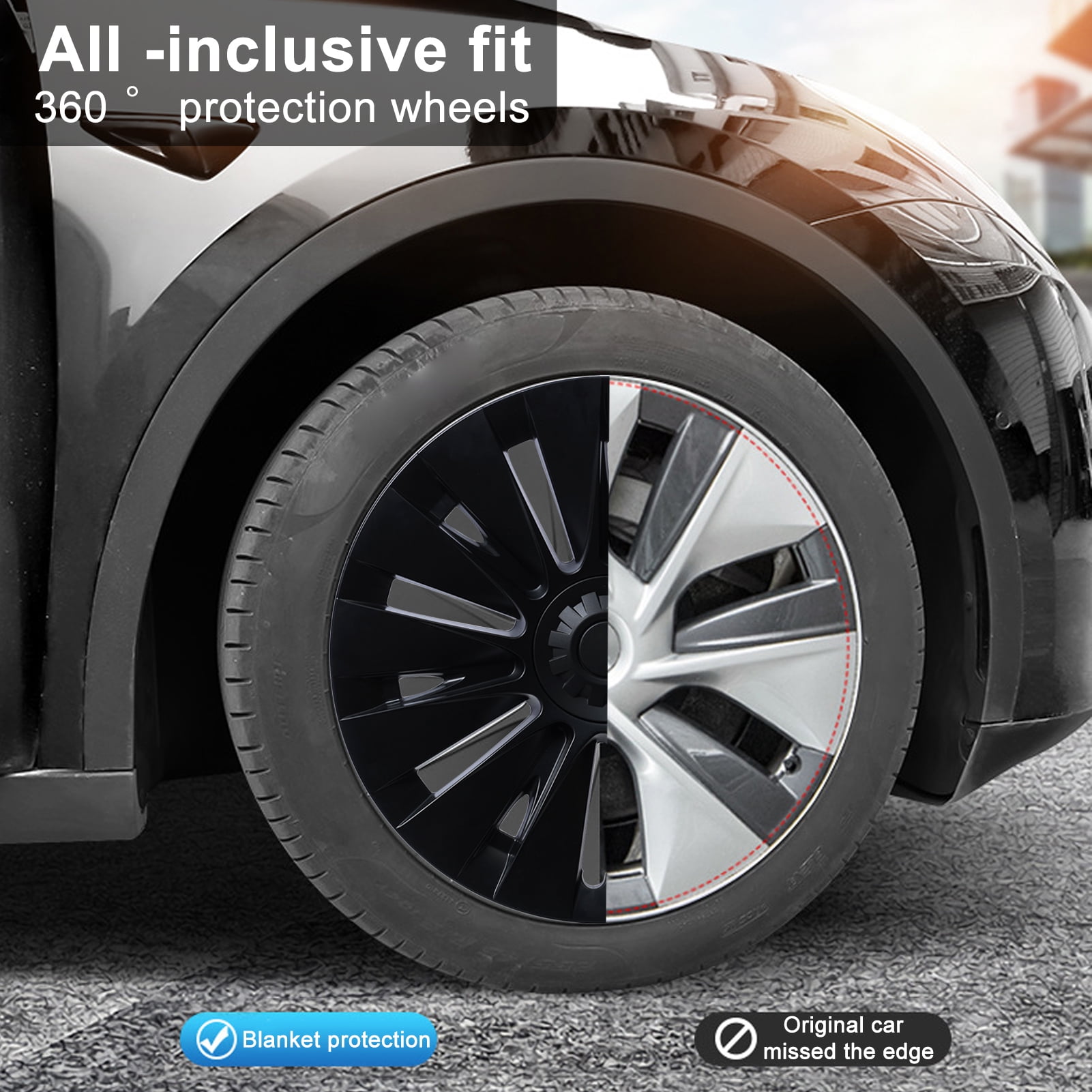 4Pcs/Set Wheel Cover Hubcap, Automotive Hub Caps, 19 Inches Modified Wheel Cover Replacement for Tesla Model Y