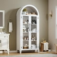 thumbnail image 4 of Farmhouse 5 Tier Bookcase Display Shelf, with Adjustable Shelf and 2 Large Glass Doors, Arched Kitchen Pantry Cabinet, Versatile Storage Cupboard, White, 4 of 8