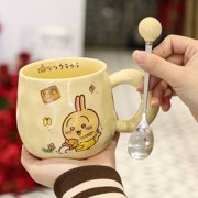 Chiikawa Gift Kawaii Hachiware Usagi Ceramic Cup with Lid Spoon Cute Cartoon Mug Birthday Gift Cup