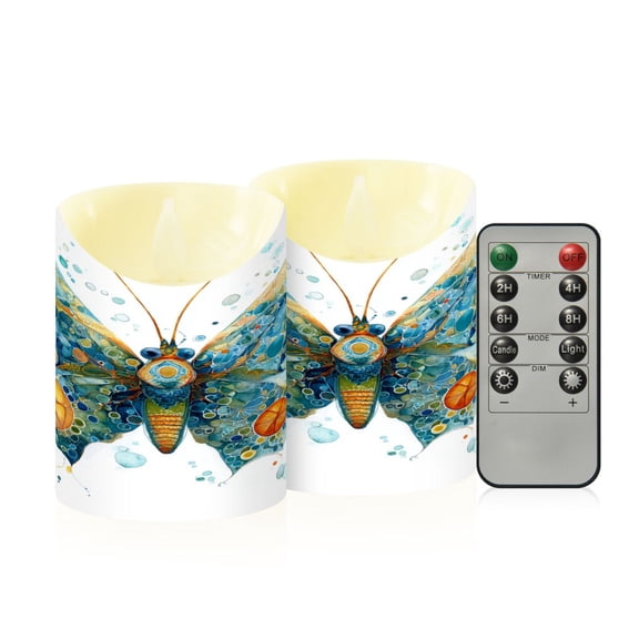 2 PCS Tilted Flameless Candles Flickering LED Lights Battery Operated Candles with Remote Timers for Holiday Decor Intricately Butterfly