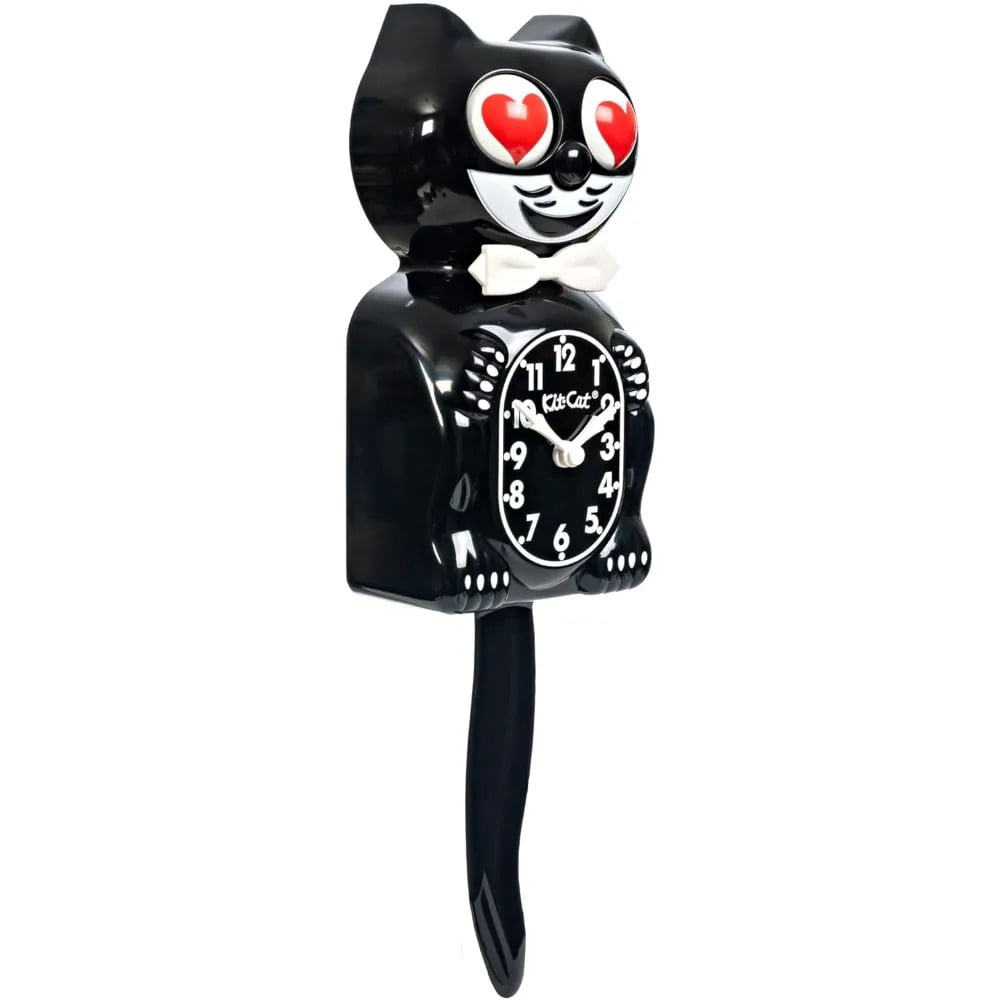 KIT CAT Klock Classic Black with Heart Eyes - Iconic Cat Clock with Moving Heart Eyes and Tail, Battery Operated Wall Clock, Perfect for Home Decor, Mid-Century Modern Clock, Unique Gift