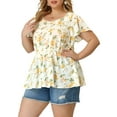 thumbnail image 4 of MODA NOVA Juniors' Plus Size Floral Flare Sleeve Elastic Waist Peplum Top White 3X, 4 of 6