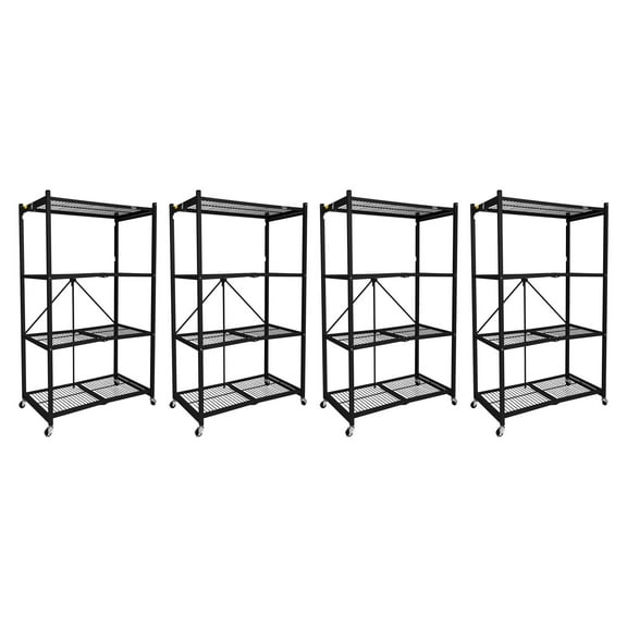 Origami 4-Pack R5-06W 4-Shelf Folding Steel Wire Shelving Storage, Black