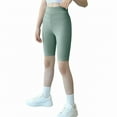 thumbnail image 2 of Kids Knee Length Leggings, High Waist Elastic Yoga Pants for Children, Stretchy Running Dance Shorts and Athletic Wear, Toddler Girls Stretch Pants for Daily Play, 3-10Y Green 110, 2 of 9