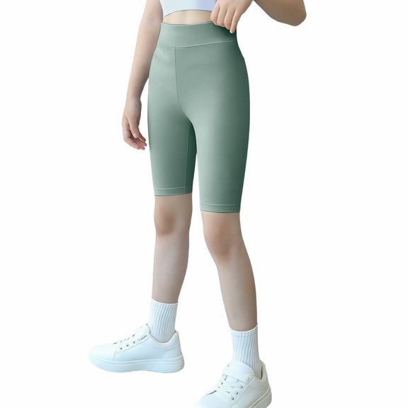 JLMSPLWG Ultra Soft Leggings for Girls High Waisted Capri Kids High Waisted Biker Shorts Tween Girl Plus Size Gym/Workout /Yoga Short Pants Tween Girl Clothes
