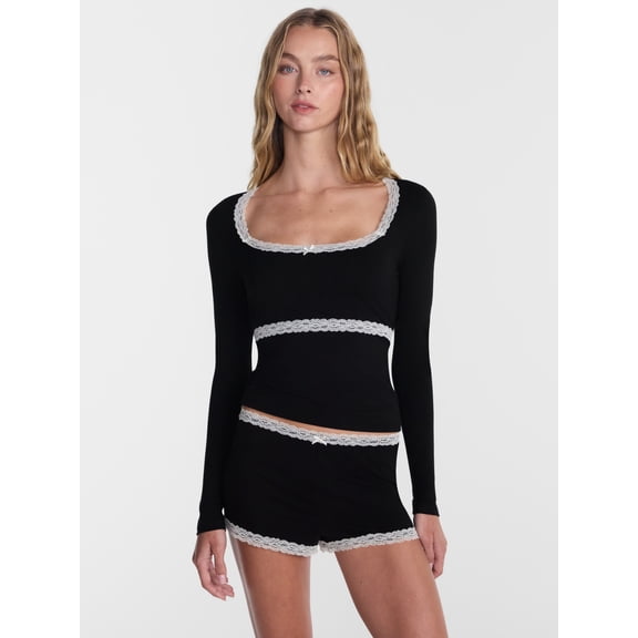No Boundaries Sleep Lace Top with Long Sleeves, Women’s XXS-3X