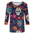 thumbnail image 6 of Xdegoge Dia De Los Muertos Shirt Women Day of The Dead Shirts Mexico Skeleton 3/4 Sleeve Tops Plus Size Mexican Skull Tequila T Shirt Vintage Holiday Party Blouses Tequila Costume Crew Neck Tshirts, 6 of 6
