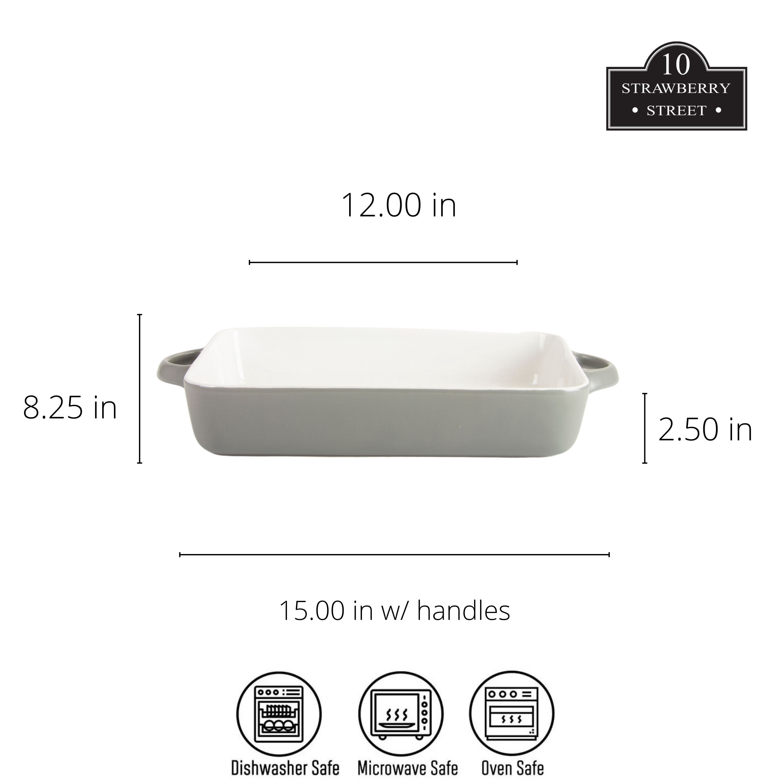 10 Strawberry Street Sienna Rectangle 12" and 9.5" Stoneware Bakeware Set of 2, Gray