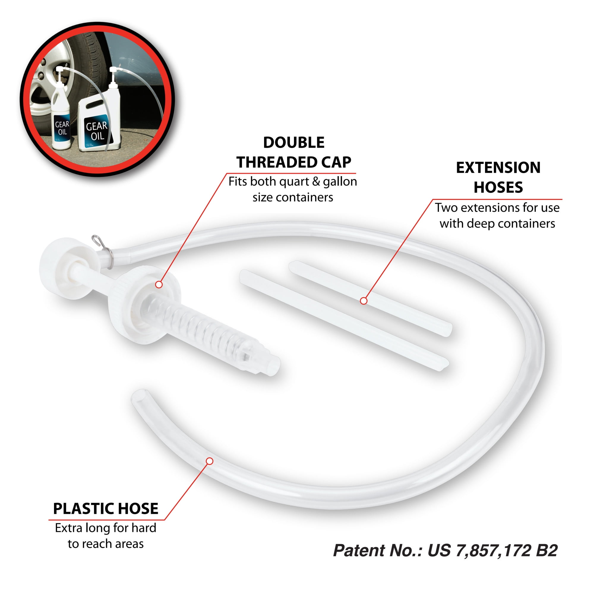 Performance Tool W1139 Quart/Gallon Fluid Pump and Hose for Fluid Transfer, Double-Threaded Design, Clear