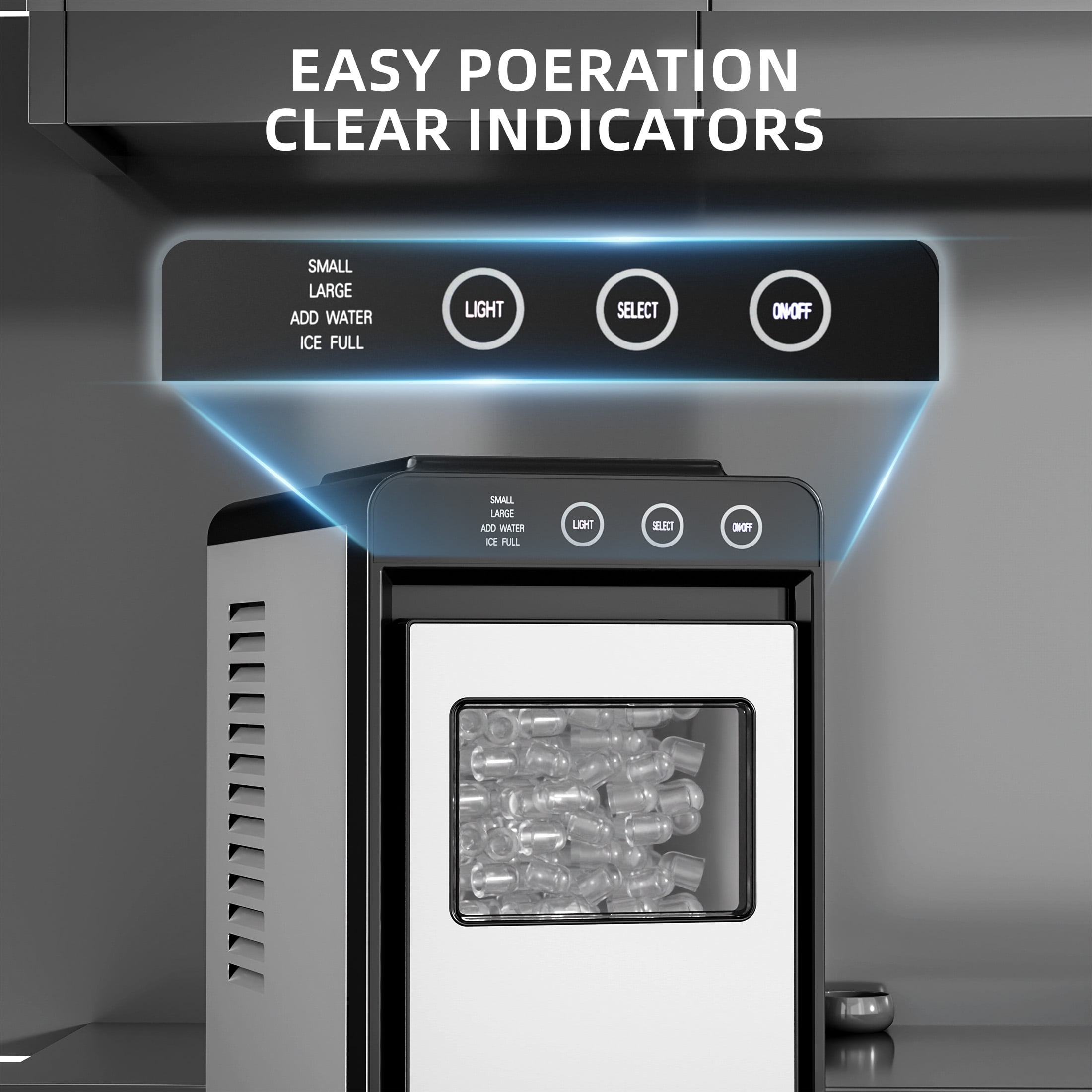 Auseo Countertop Ice Maker Portable, 26 lbs/Day, 8Pcs in 6Mins, Auto-Cleaning, Ice Machine with Ice Scoop, for Home/Office/Party, Silver