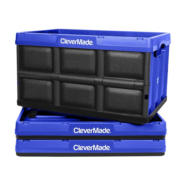 CleverMade Bacs de Rangement Empilables Durables 62L, Bleu Royal (3 Paquets)