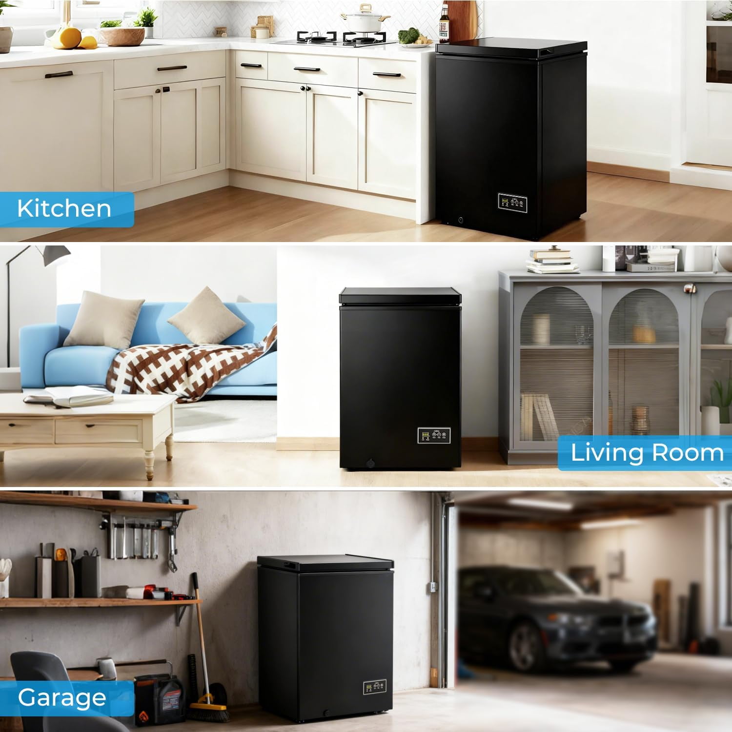 WAA 3.2 Cu.Ft Deep Freezer 14℉ to 40℉ Low Temp,Removable Basket,Freestanding for Home (Black)