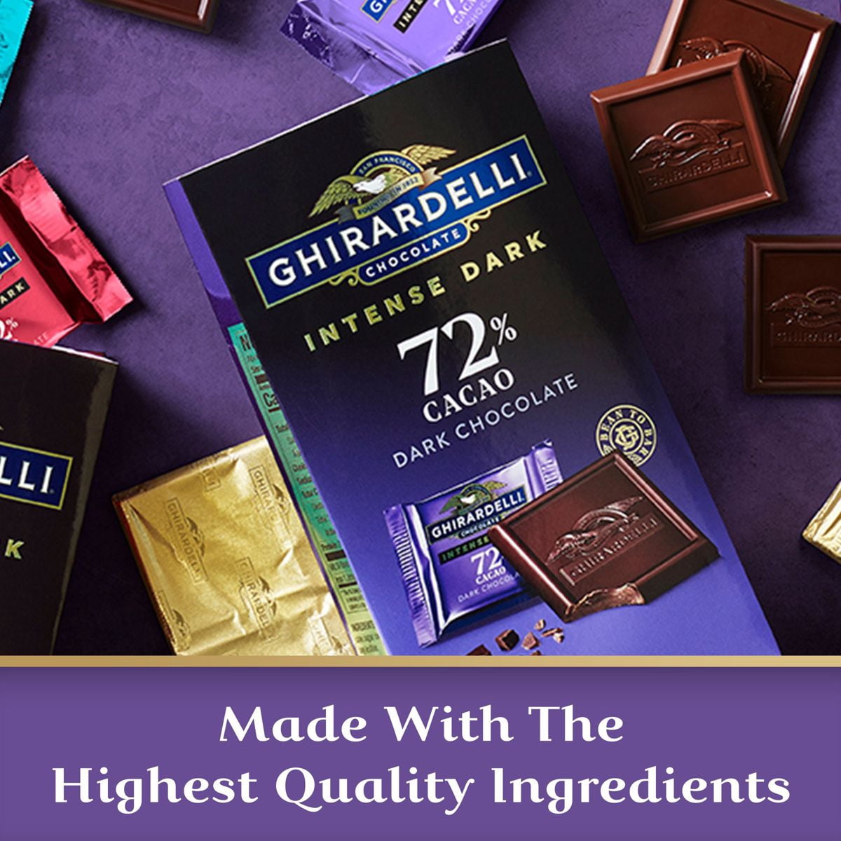 Ghirardelli Intense Dark Chocolate Squares 72% Cacao Candy Bag 4.1 oz - Pack of 2