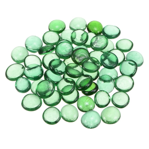 67pcs Fire Glass Beads for Fire Pit, Flat Marble Beads, Glass Pebbles, 17-19mm(2/3"-3/4"),500g/1.1lbs Dark Green