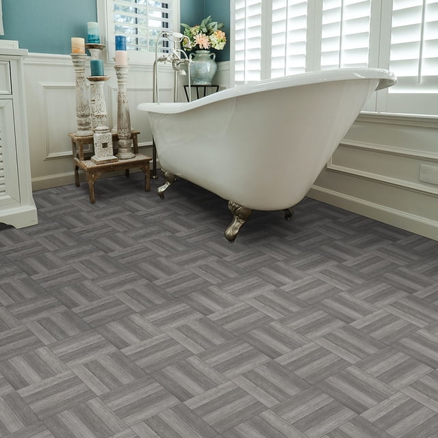 Minkissy 5Pcs Grey PVC Self Adhesive Waterproof Floor Tile Decals Non Slip Decorative Stickers for Home
