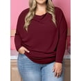 thumbnail image 5 of Women'S Long Sleeve Round Neck Soft Basic Batwing Sleeve Knitted Loose Pullover Autumn Fashion Clothing Wine Red XXXL, 5 of 7