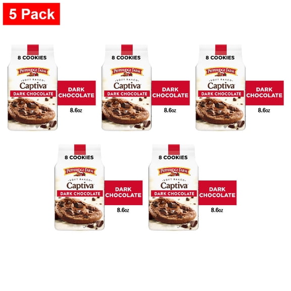 Pepperidge Farm Captiva Dark Chocolate Cookies 8 Soft Baked Cookies 8.6 oz - 5 Pack