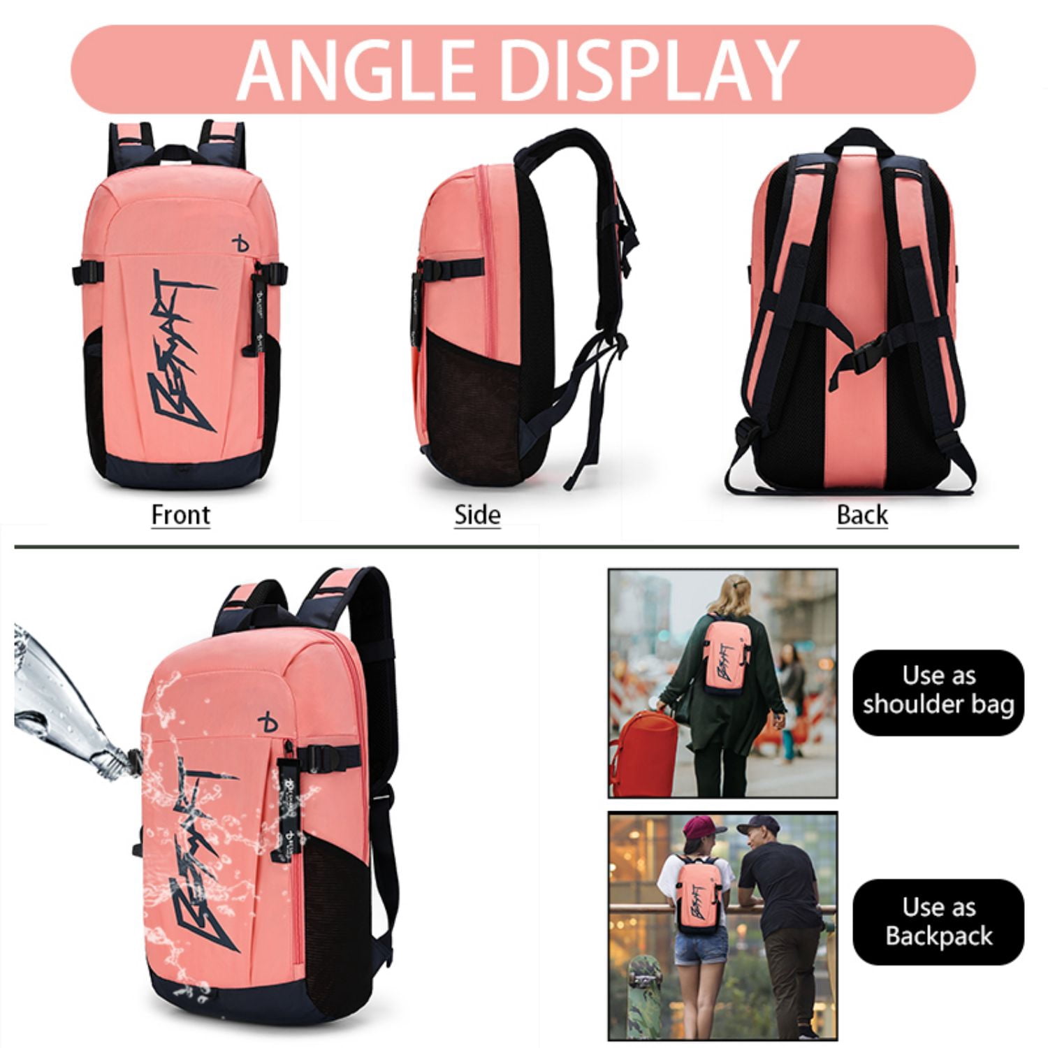 BE SMART Waterproof Work Backpack for Woman/Ladies, Lightweight Business Laptop Backpack Fits 15.6 Inch Computer, Durable Casual Daypack College Bag for Travel/Sport Gym/Fitness/Hiking/Outdoor, Pink