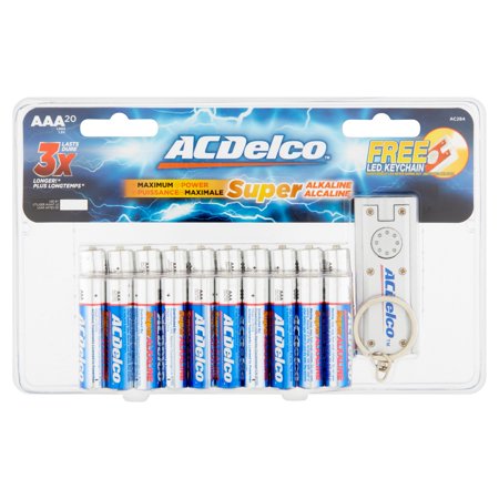 ACDelco AAA Super Alkaline Batteries with Bonus LED Keychain Flashlight, 20-Count