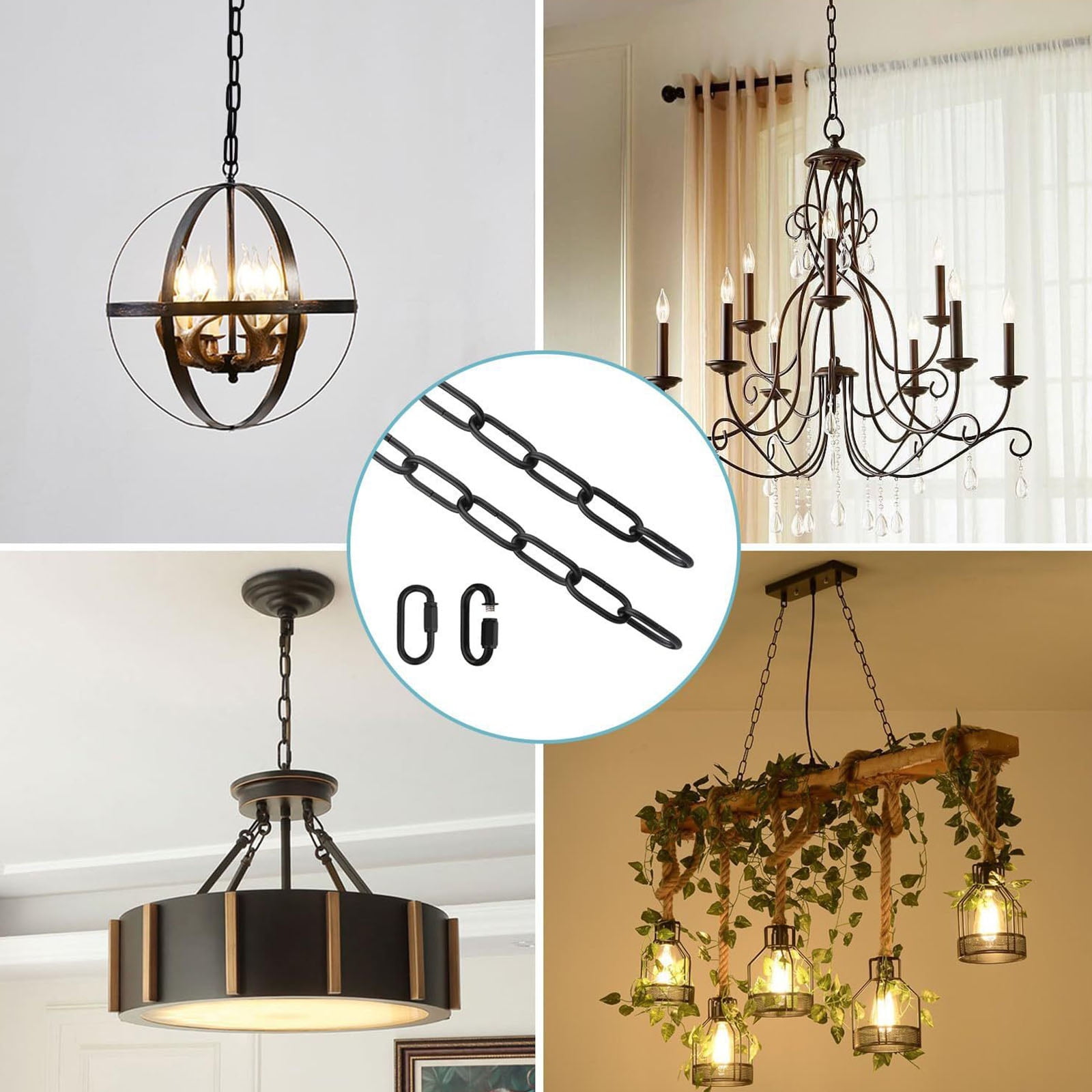 6 Feet Lighting Chain with Connection Locks Metal Pendant Chandelier Chain for Light Fixture, Swag Lamp