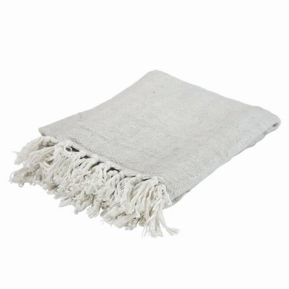 Light Grey Woven 100 Percent Cotton Throw Blanket