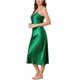 thumbnail image 4 of INSPIRAR CHIC Camisones Largos de Satén para Mujeres con Escote en V y Tirantes de Espagueti, Pijamas de Seda, Vestido 2XL Verde, 4 of 6