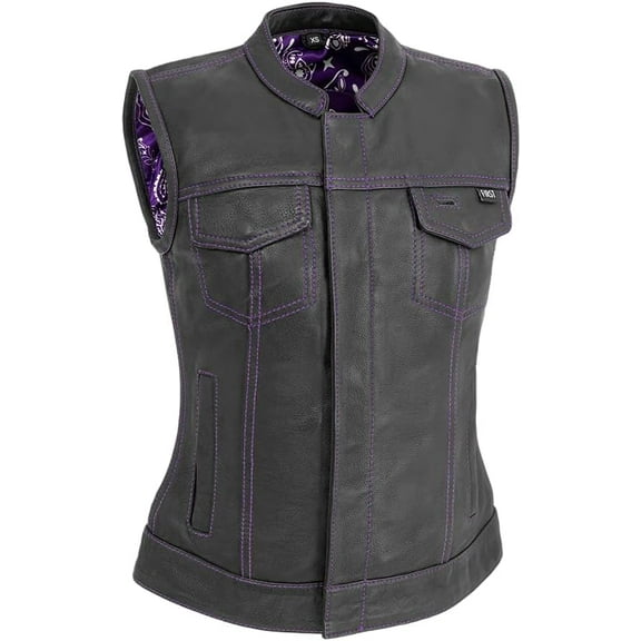 First Mfg Co - Jessica - Women's Motorcycle Biker Riding Black Purple Leather Vest - 5X Large