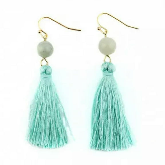 Bohemian Roundell Natural Stone & Silk Tassel Hang Earrings