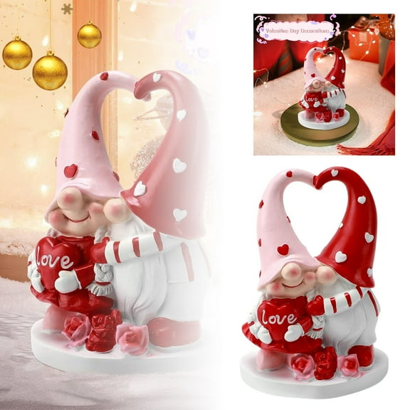 Valentine's Day Resin Desktop Decorations Kissing Couple Figurines Holding heart with Love written Valentines Elf Table Decor for Home Indoor Decor Sweet Gifts for Him Her(4.8 Inch)