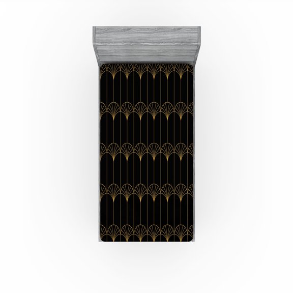 Art Deco Fitted Sheet, Simple Lines Lattice Art Nouveau Style Vintage Grid Abstract Motif Print, Decorative Soft Bedding All-round Elastic Pocket, Twin XL Size, Black and Sand Brown, by Ambesonne