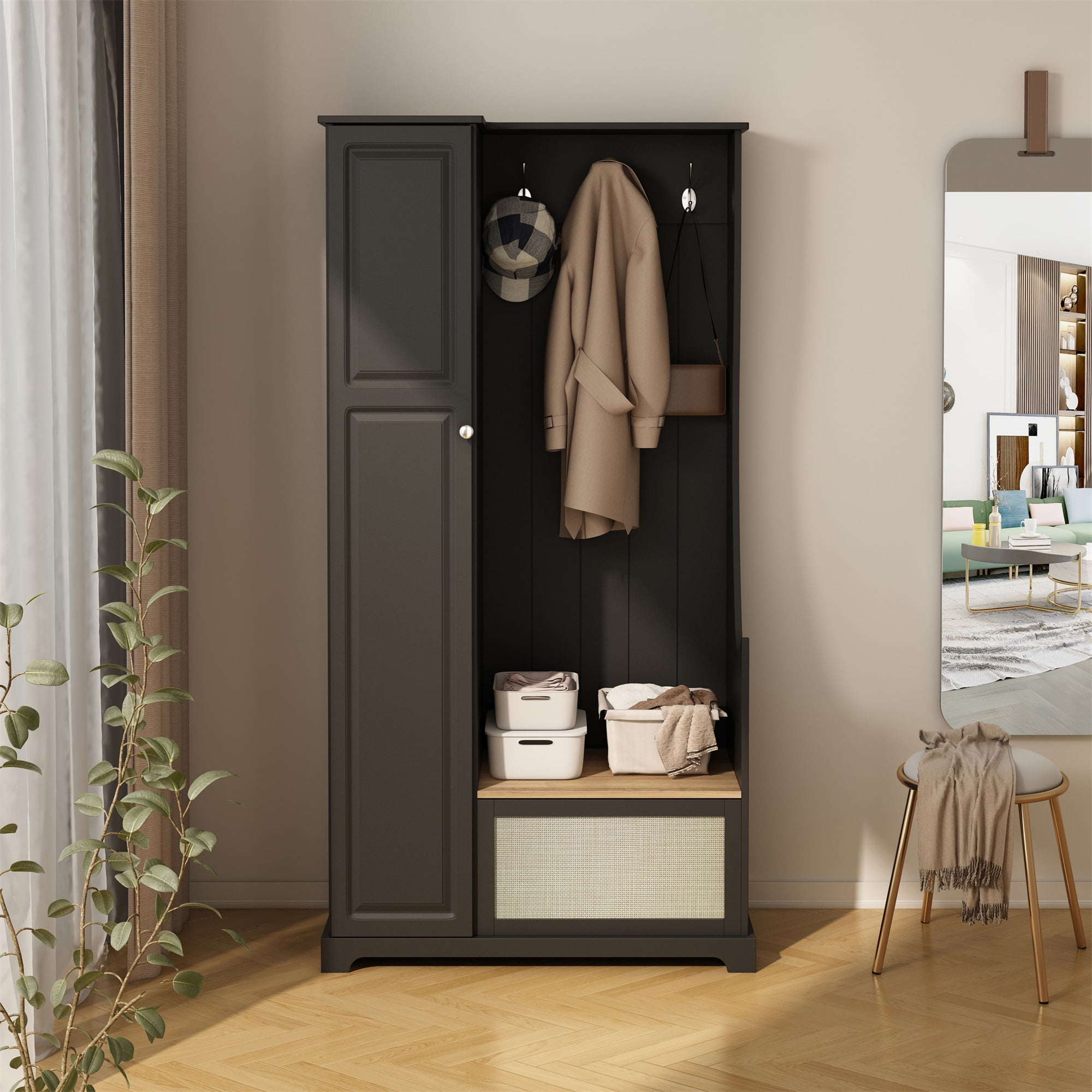 Spaco Accent Storage Cabinet Entryway Suitable for Bedroom, Black Spaco Accent Storage Cabinet Entryway Suitable for Bedroom, Black