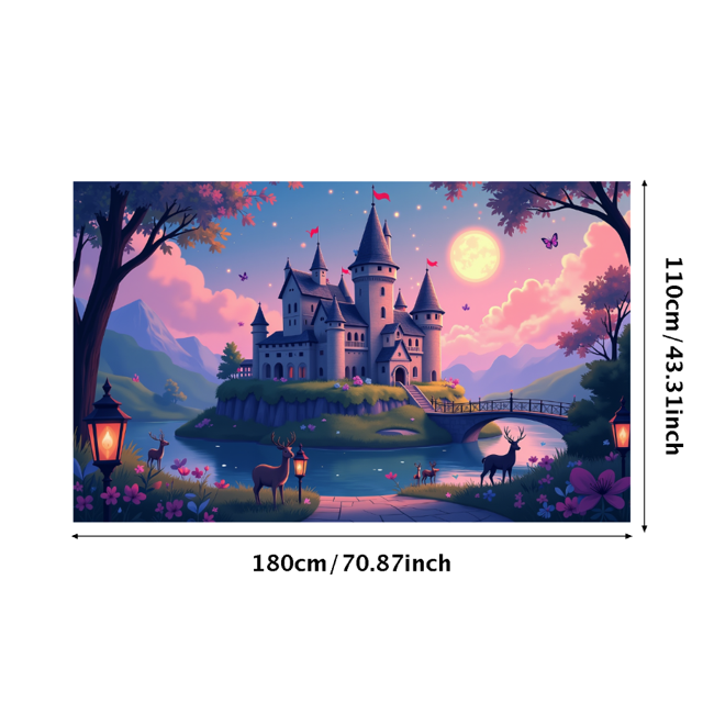 Enchanted Castle Backdrop Birthday Party Fairytale Banner Magical Evening Decorations Landscape Background Kids Event Celebration Photography Prop