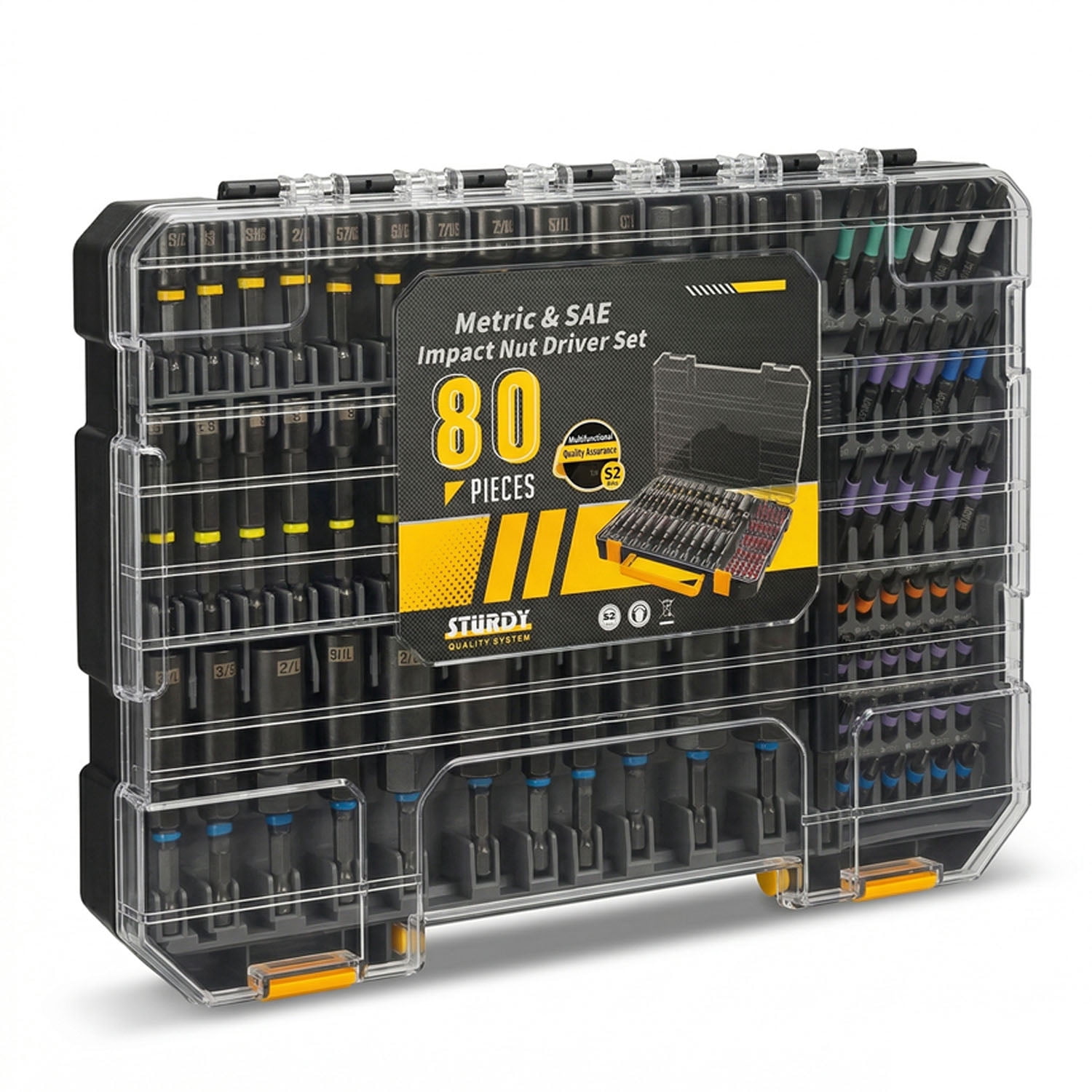 80Pcs Premium Magnetic Impact Nut Driver Set with Socket Adapters, Bit Holder, Wing Nut Driver, Universal Sockets, Quick Release Extension, Power Bits