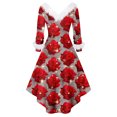 thumbnail image 4 of Valentines Day Dresses for Women Plus Size V Neck Long Sleeve High Low Dresses Plush Collar Vintage Holiday Party Dress Vermilion L, 4 of 5